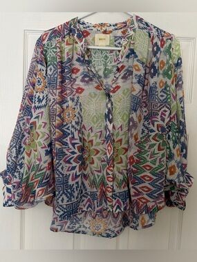 Maeve (Anthropologie) Multicolor Printed Button-Front Womens Blouse